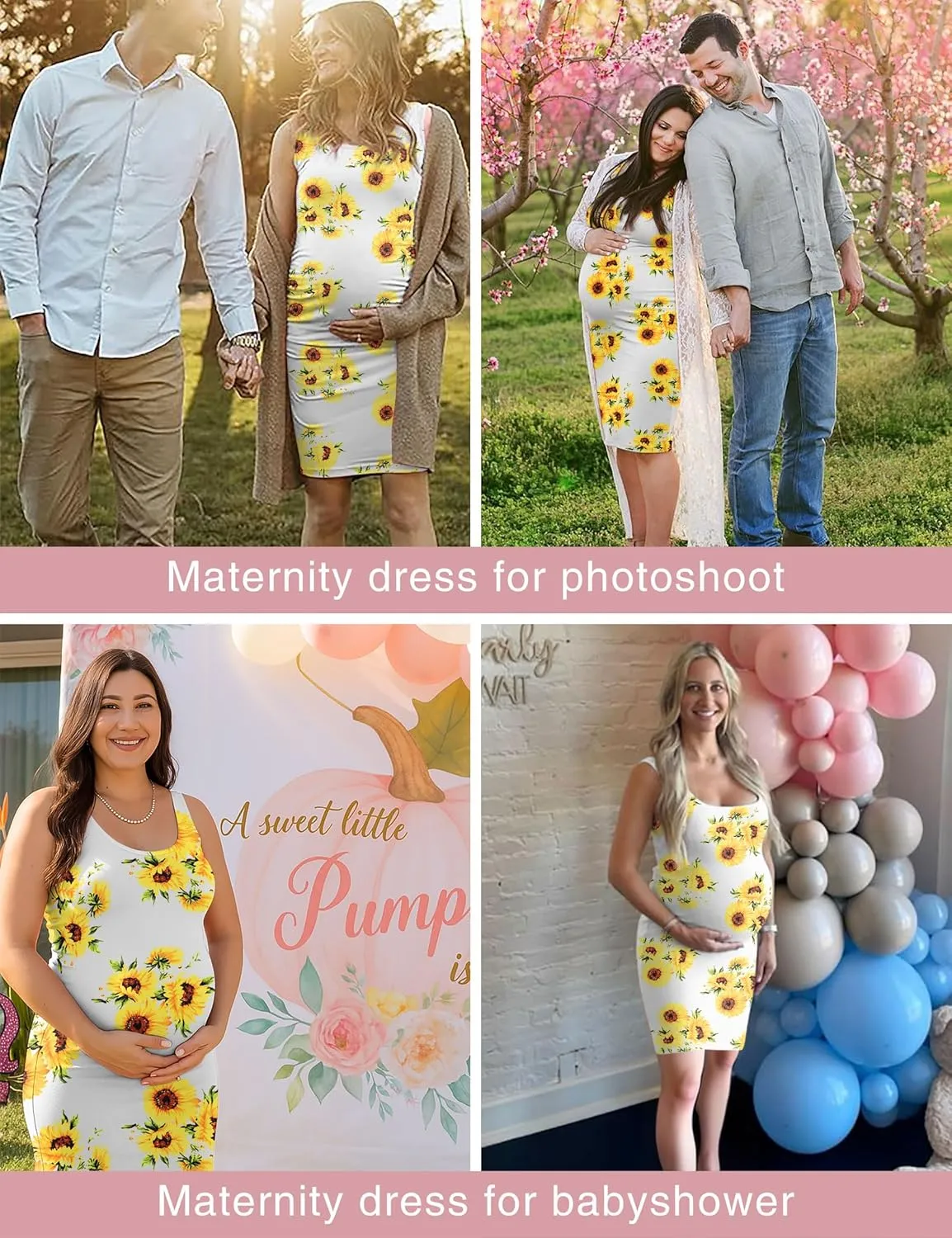 Peauty "B Shape Side Ruch Maternity Tank Dress/Bodycon Midi Dress for Everyday Wear Baby Shower