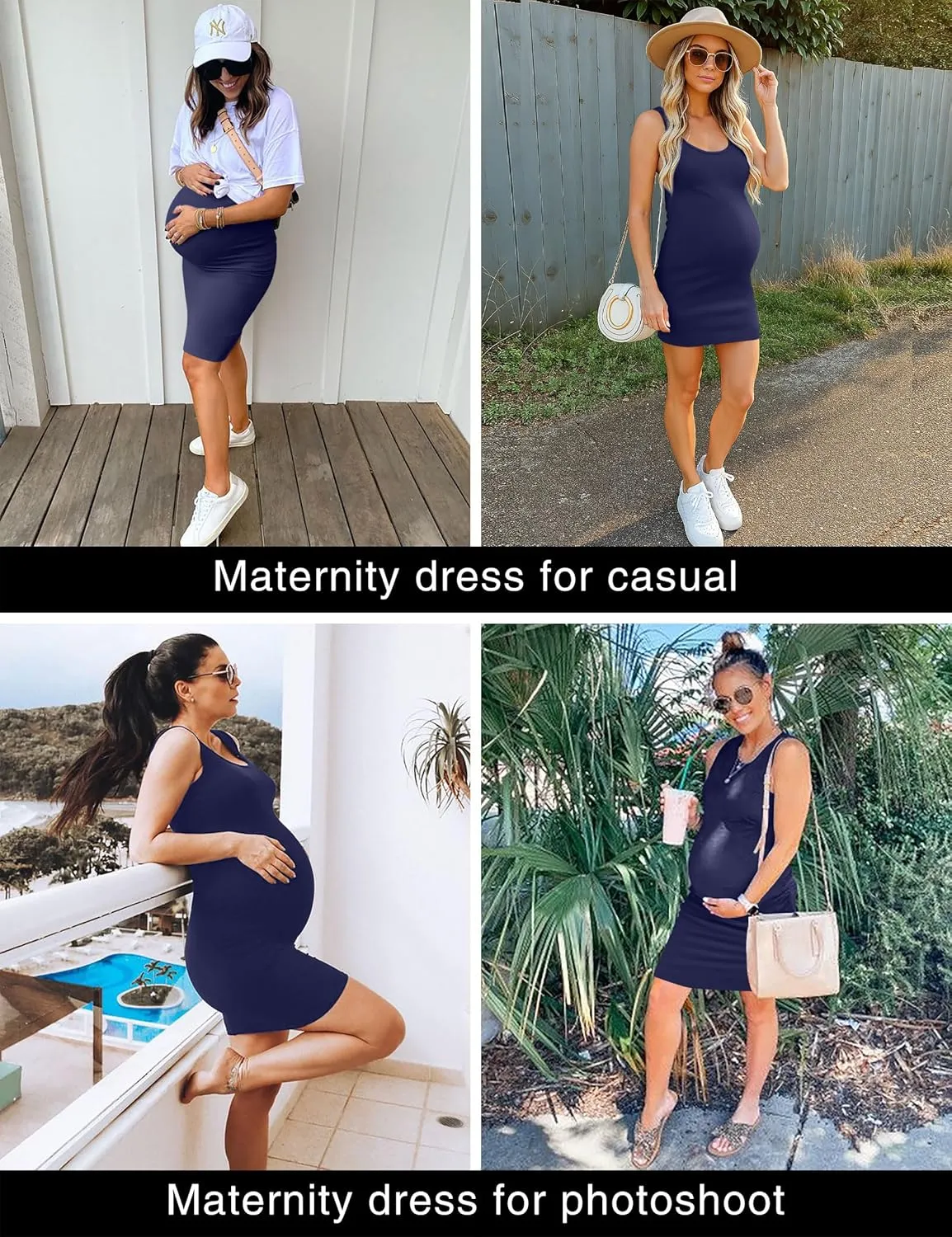 Peauty "B Shape Side Ruch Maternity Tank Dress/Bodycon Midi Dress for Everyday Wear Baby Shower