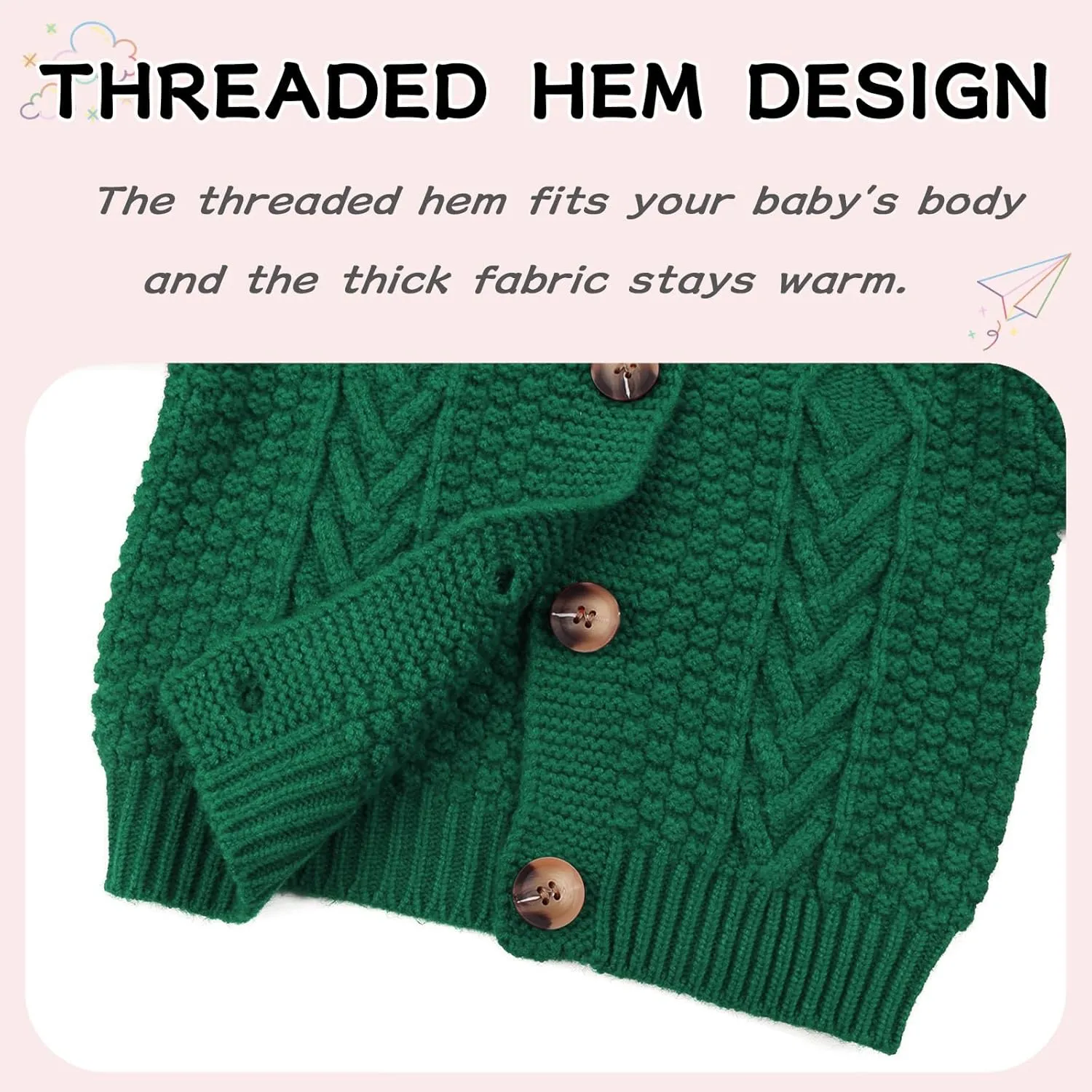 Peecabe Toddler Girl Sweaters Cable Knit Long Sleeve Crewneck Chunky Crochet Cardigans 1-6T