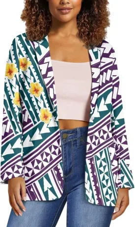 Polynesian Tribal Clothing Samoa Women's Puletasi Blazer Work Offic Blazer Jackets with Pockets Plus Size Blazer