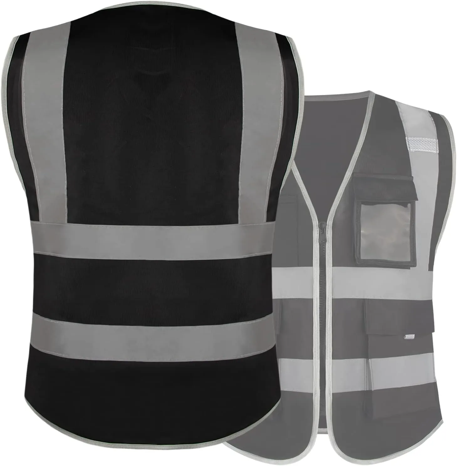 Safety Reflective Work Vest 6 Pack for Men and Women with 8 Pockets and Zipper High Visibility Construction Outerwear