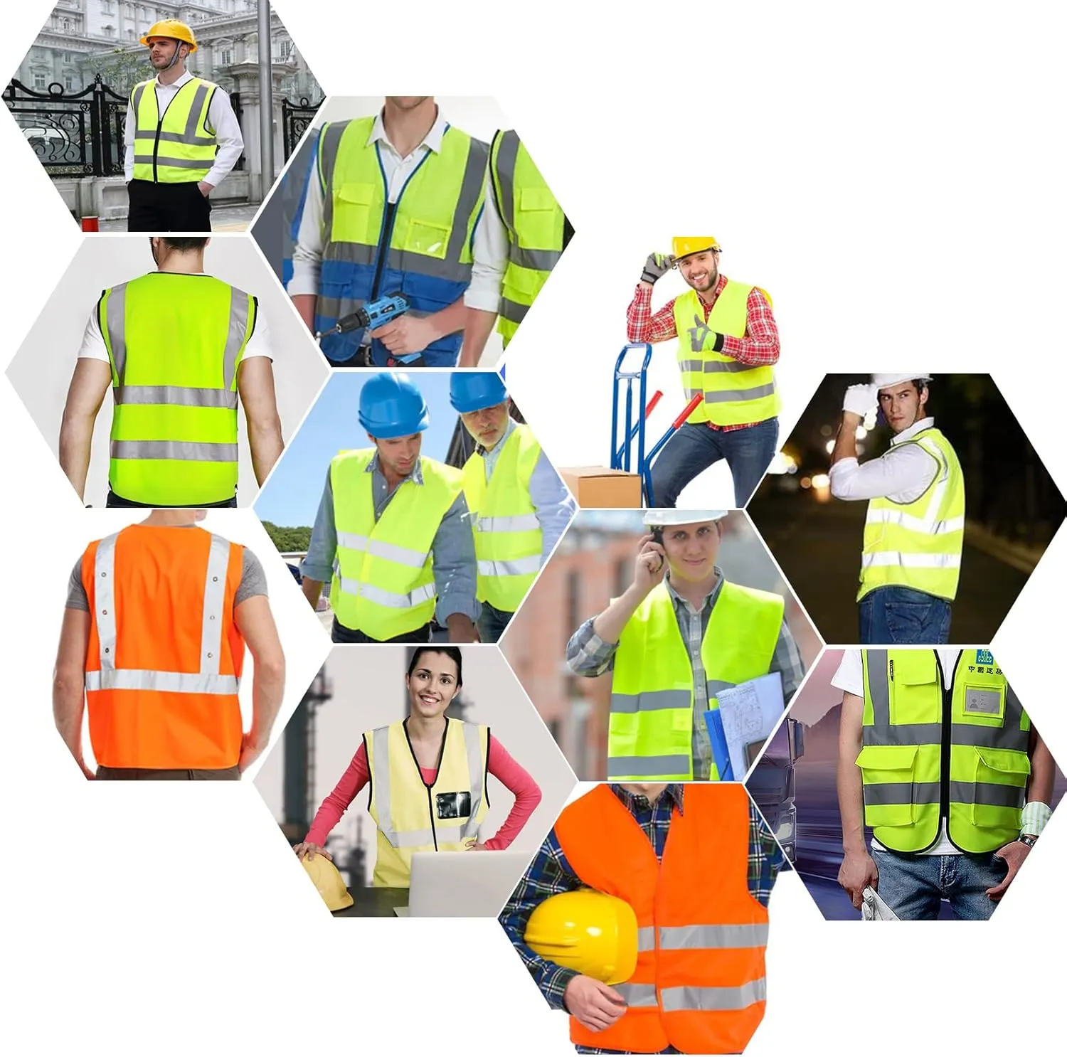 Safety Reflective Work Vest 6 Pack for Men and Women with 8 Pockets and Zipper High Visibility Construction Outerwear