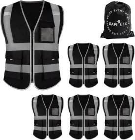 Safety Reflective Work Vest 6 Pack for Men and Women with 8 Pockets and Zipper High Visibility Construction Outerwear