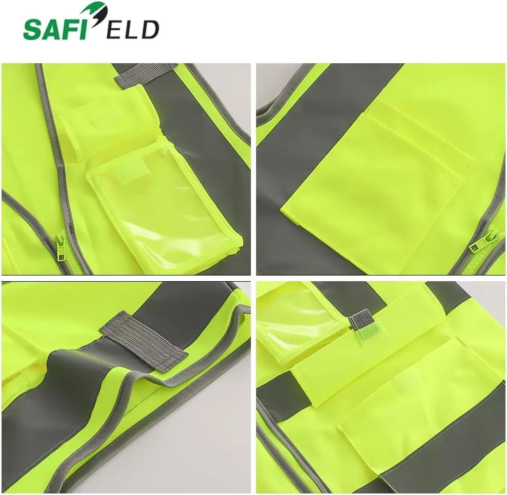 Safety Reflective Work Vest 6 Pack for Men and Women with 8 Pockets and Zipper High Visibility Construction Outerwear