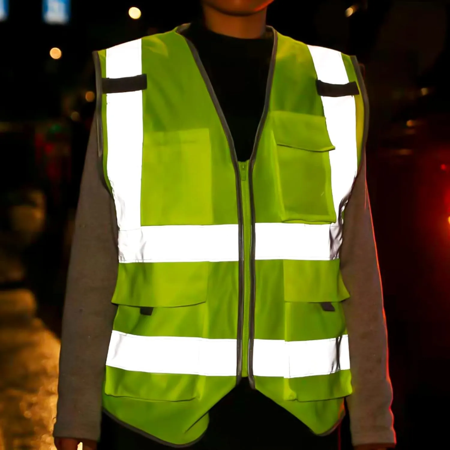 Safety Reflective Work Vest 6 Pack for Men and Women with 8 Pockets and Zipper High Visibility Construction Outerwear