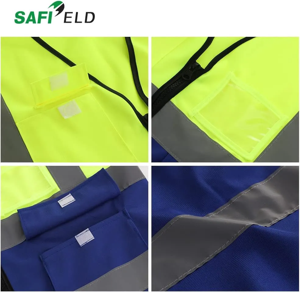 Safety Reflective Work Vest 6 Pack for Men and Women with 8 Pockets and Zipper High Visibility Construction Outerwear