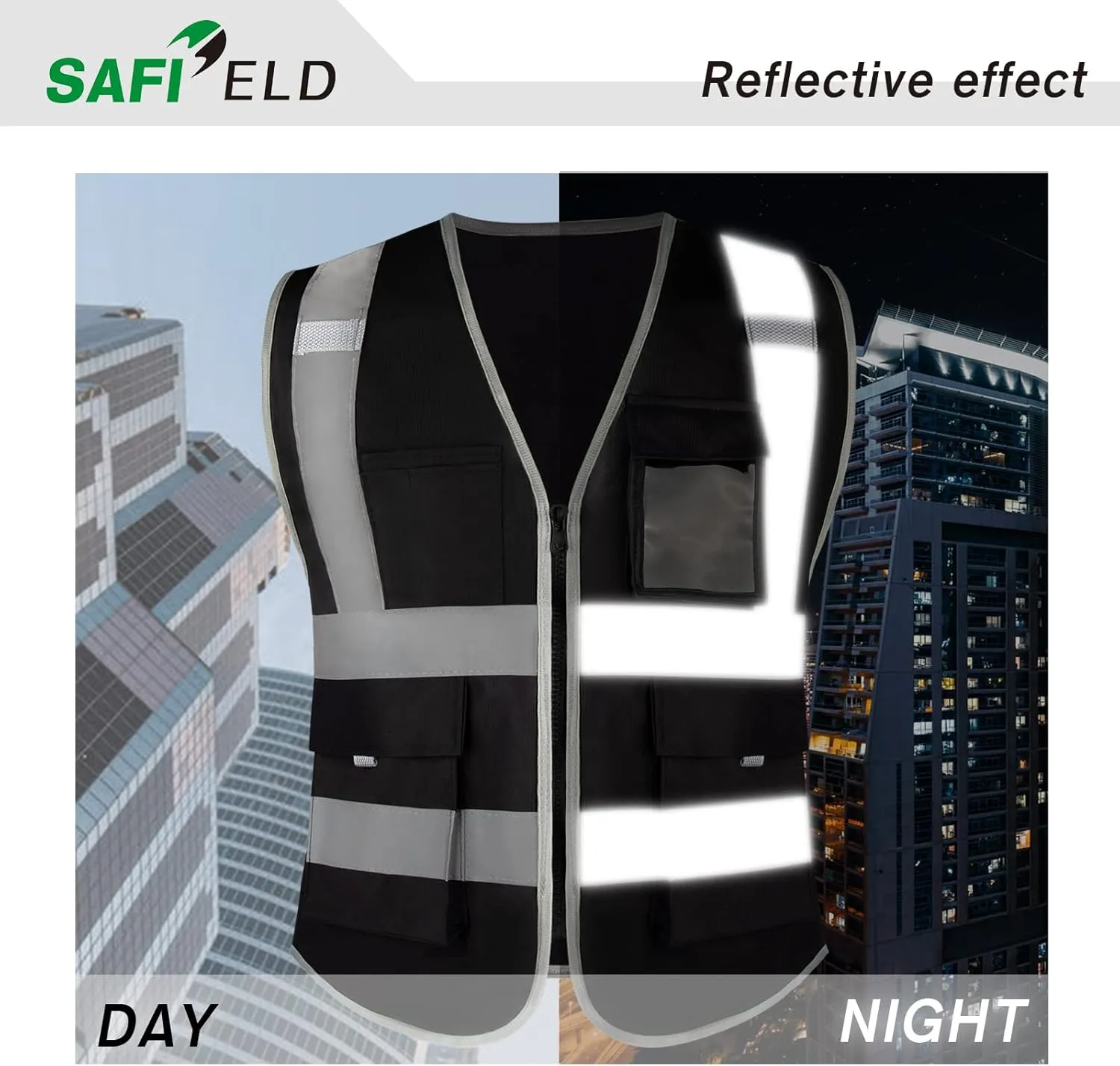 Safety Reflective Work Vest 6 Pack for Men and Women with 8 Pockets and Zipper High Visibility Construction Outerwear