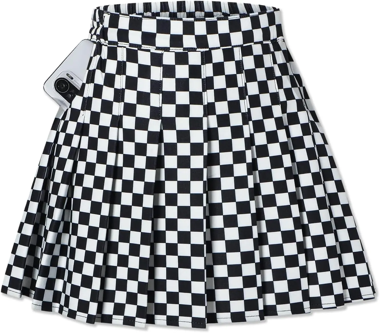 SANGTREE Girl Women Plaid Pleated School Uniform Casual Plus Size A Line Skirt with Pockets
