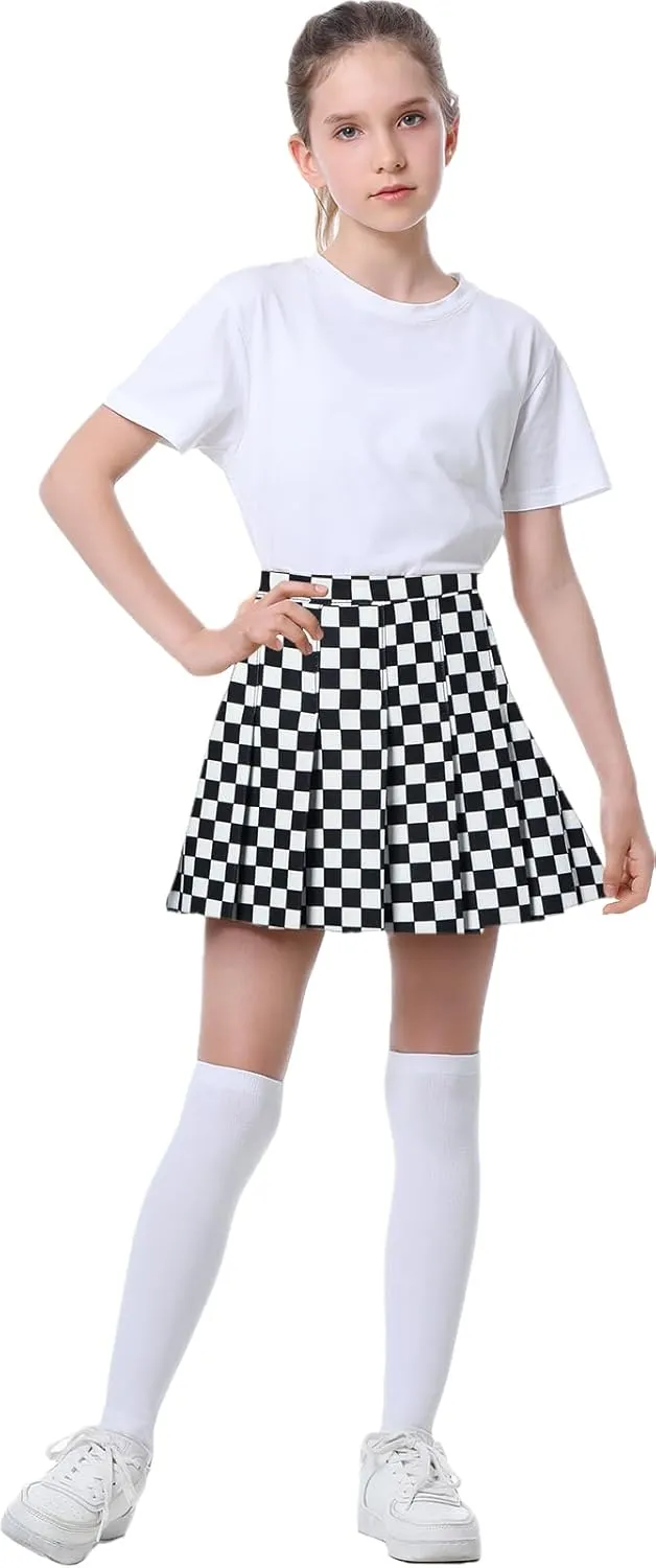 SANGTREE Girl Women Plaid Pleated School Uniform Casual Plus Size A Line Skirt with Pockets