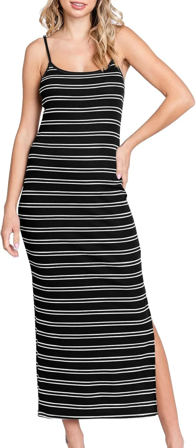 Split Maternity Dress Knit Sleeveless Bodycon Midi Dress for Baby Shower/Photoshoot