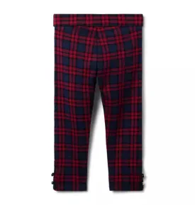 Tartan Button Cuff Ponte Pant - Dark Marine Tartan
