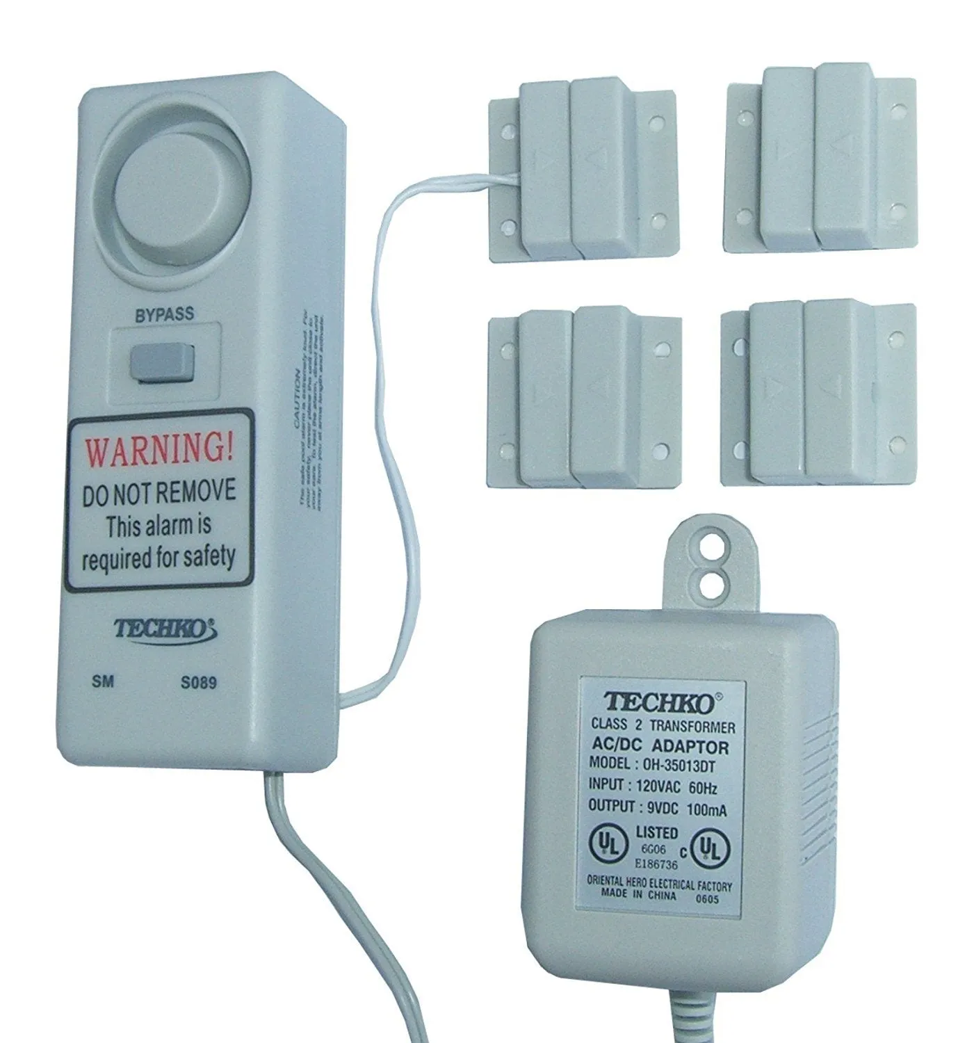 Techko S089 Indoor/Outdoor Pool Alarm with 4 Magnetic Sensors, Powered by AC Adapter