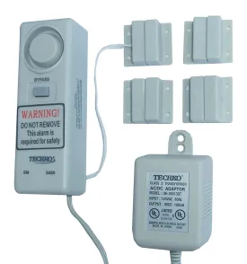 Techko S089 Indoor/Outdoor Pool Alarm with 4 Magnetic Sensors, Powered by AC Adapter