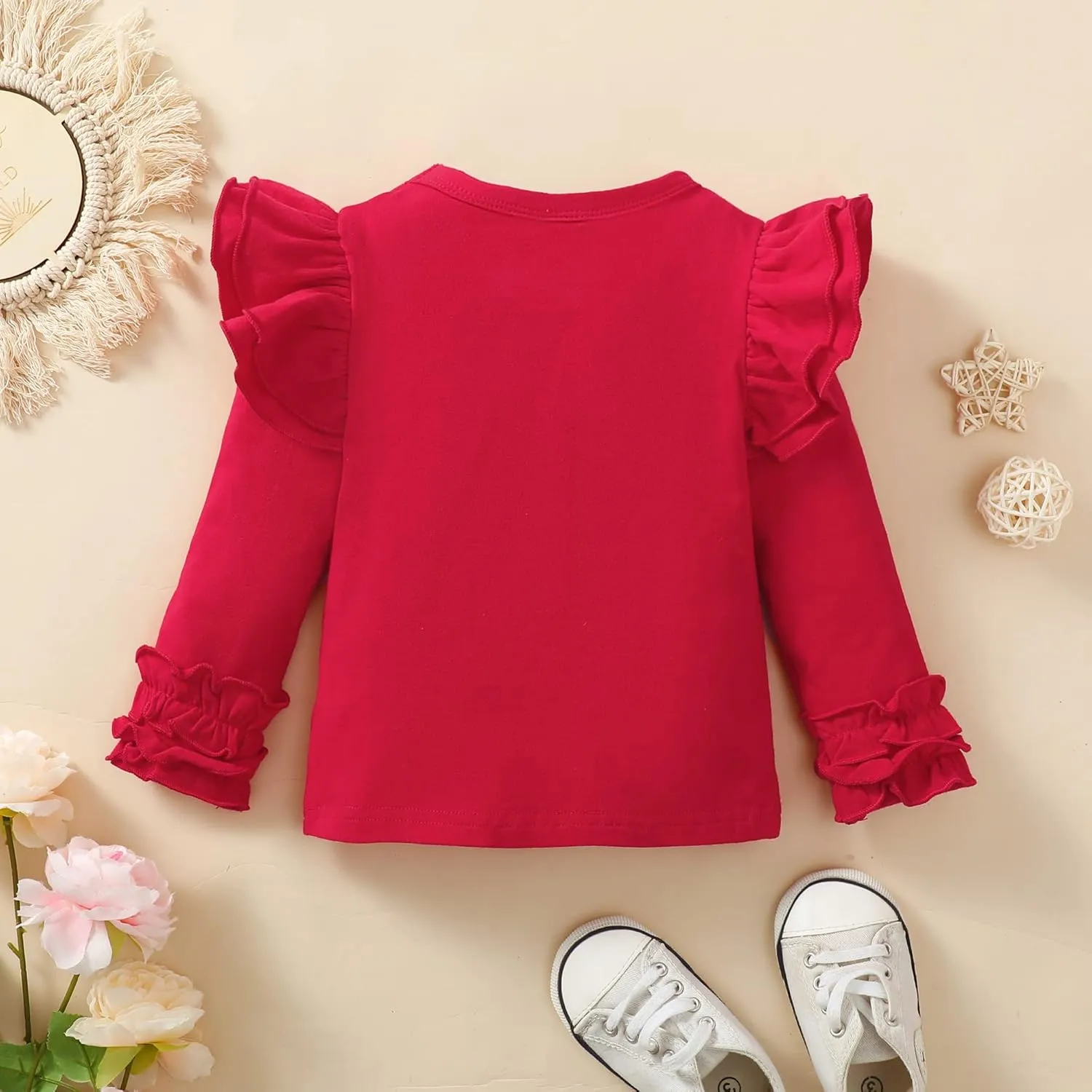 Toddler Baby Girl Solid Color T-Shirt Kids Blouse Plain Ruffle Sleeve Top Cotton Casual Clothes
