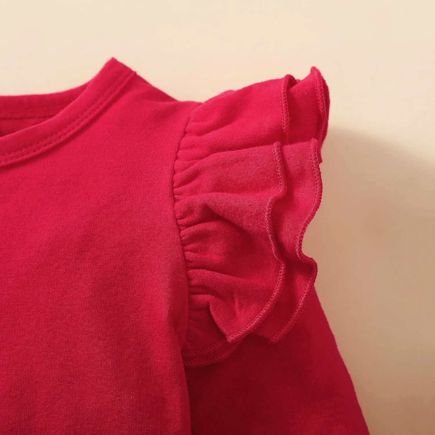 Toddler Baby Girl Solid Color T-Shirt Kids Blouse Plain Ruffle Sleeve Top Cotton Casual Clothes