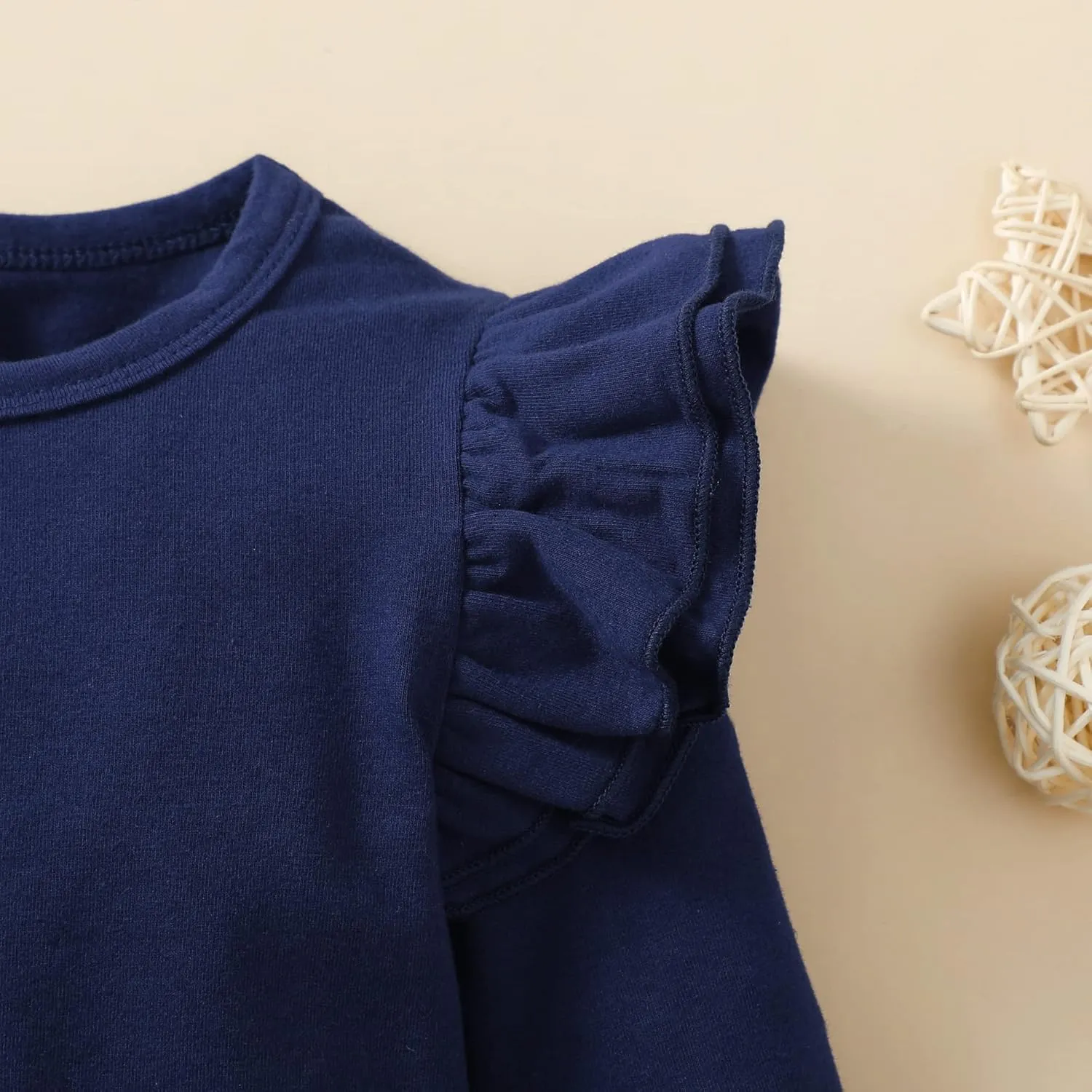 Toddler Baby Girl Solid Color T-Shirt Kids Blouse Plain Ruffle Sleeve Top Cotton Casual Clothes