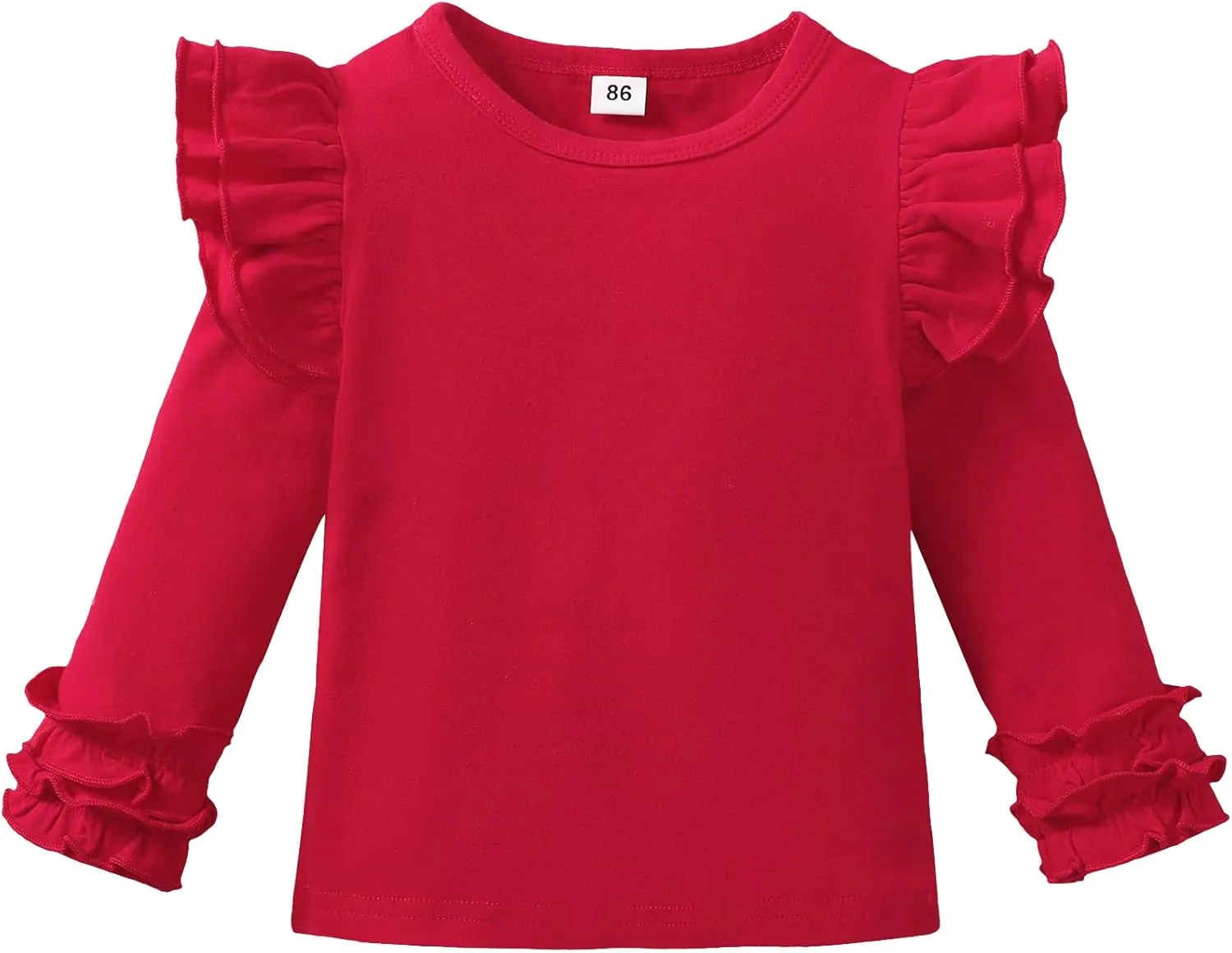 Toddler Baby Girl Solid Color T-Shirt Kids Blouse Plain Ruffle Sleeve Top Cotton Casual Clothes