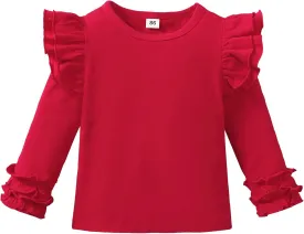 Toddler Baby Girl Solid Color T-Shirt Kids Blouse Plain Ruffle Sleeve Top Cotton Casual Clothes