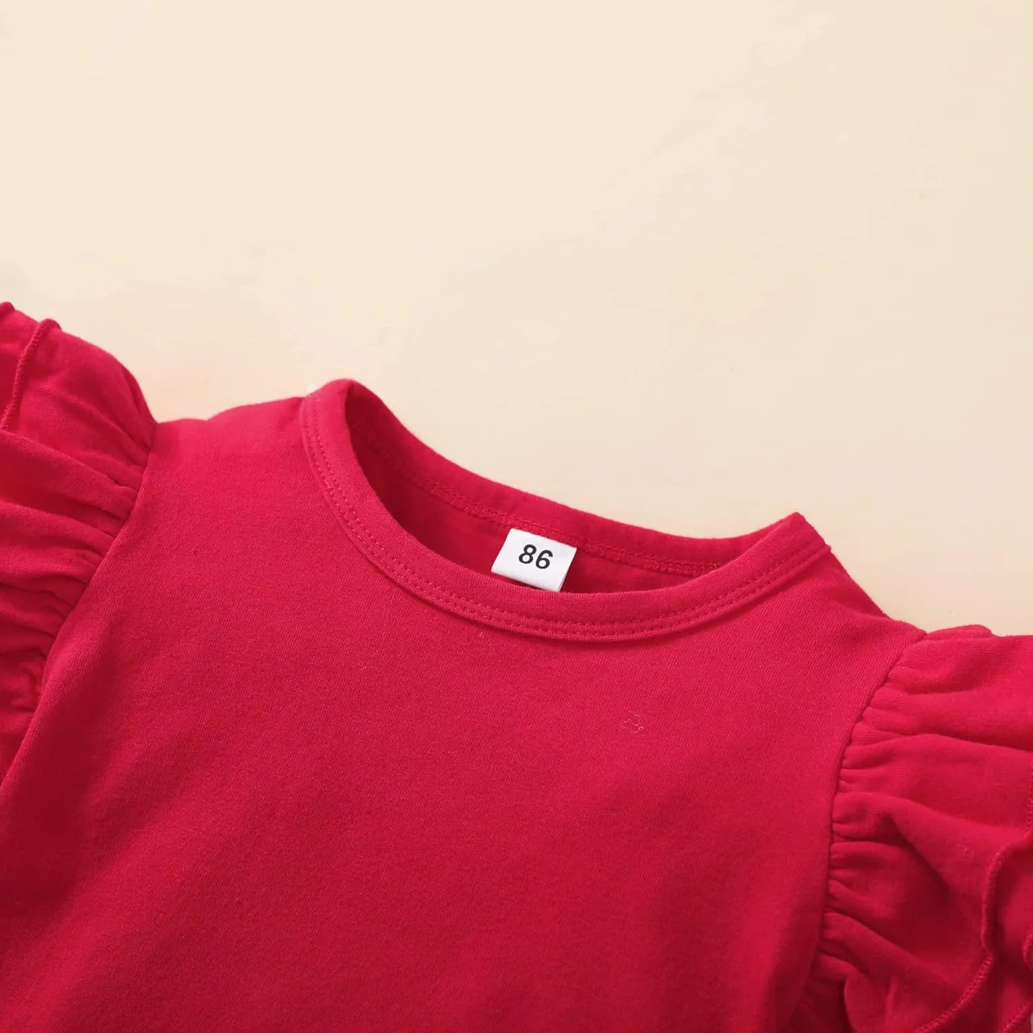 Toddler Baby Girl Solid Color T-Shirt Kids Blouse Plain Ruffle Sleeve Top Cotton Casual Clothes