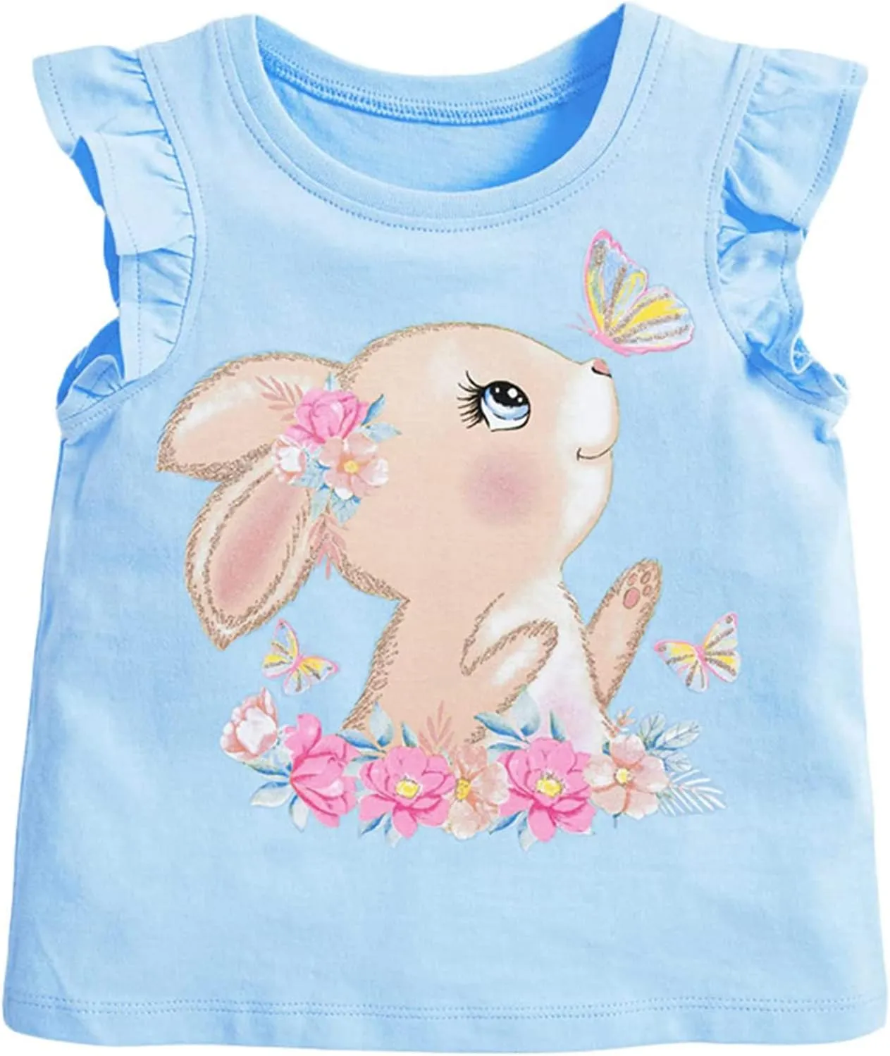 Toddler Girls Bunny Shirts Ruffle Short Sleeve Baby Easter T-Shirt Cotton Cute Tank Tees Tops 1-7 Years