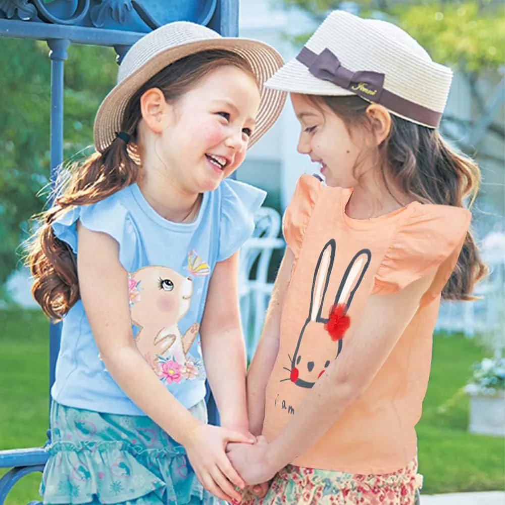 Toddler Girls Bunny Shirts Ruffle Short Sleeve Baby Easter T-Shirt Cotton Cute Tank Tees Tops 1-7 Years