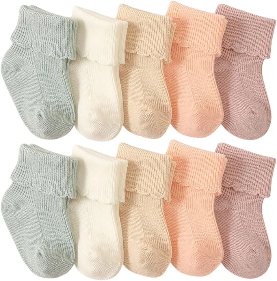 Toptim Newborn Cuff Socks for Baby Girls - Infant Toddler Crew Ankle