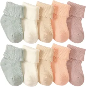 Toptim Newborn Cuff Socks for Baby Girls - Infant Toddler Crew Ankle