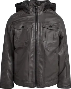 URBAN REPUBLIC Boys Jacket  Faux Leather Biker Jacket  Casual Sherpa Lined Moto Jacket with Sweatshirt Hood (4-20)
