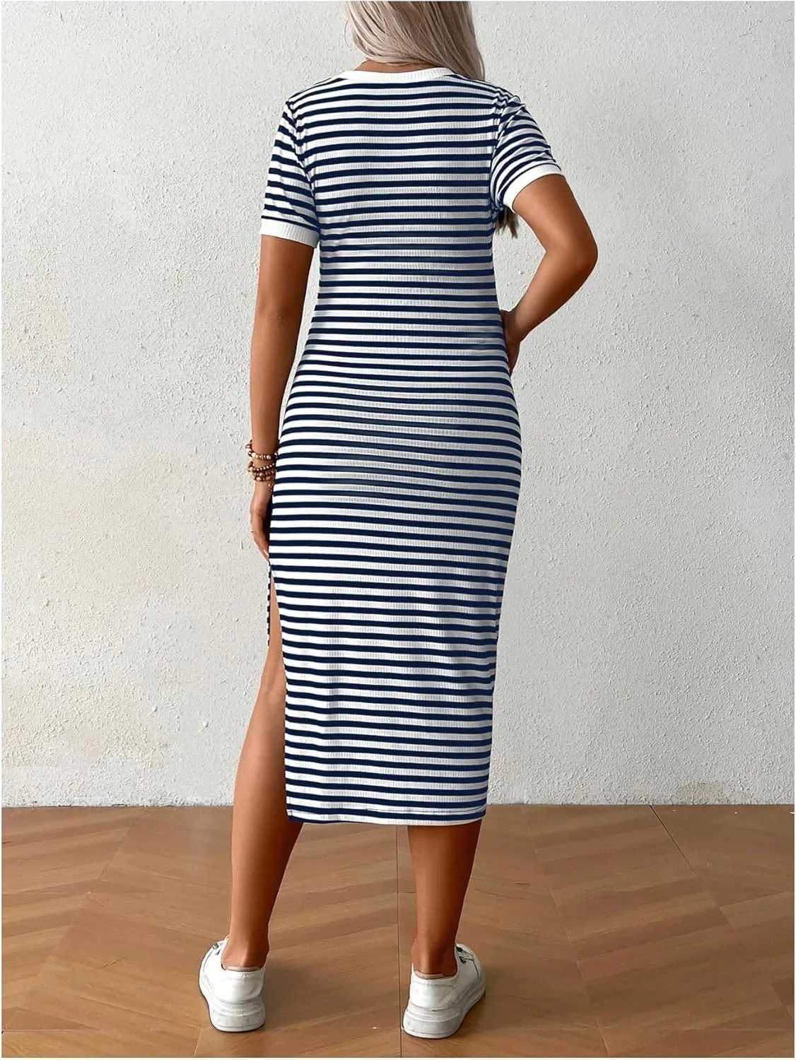 Women's Casual Striped Maternity Dress Short Sleeve Sleeve Split Thigh Bodycon Dresses Pregnancy Clothes