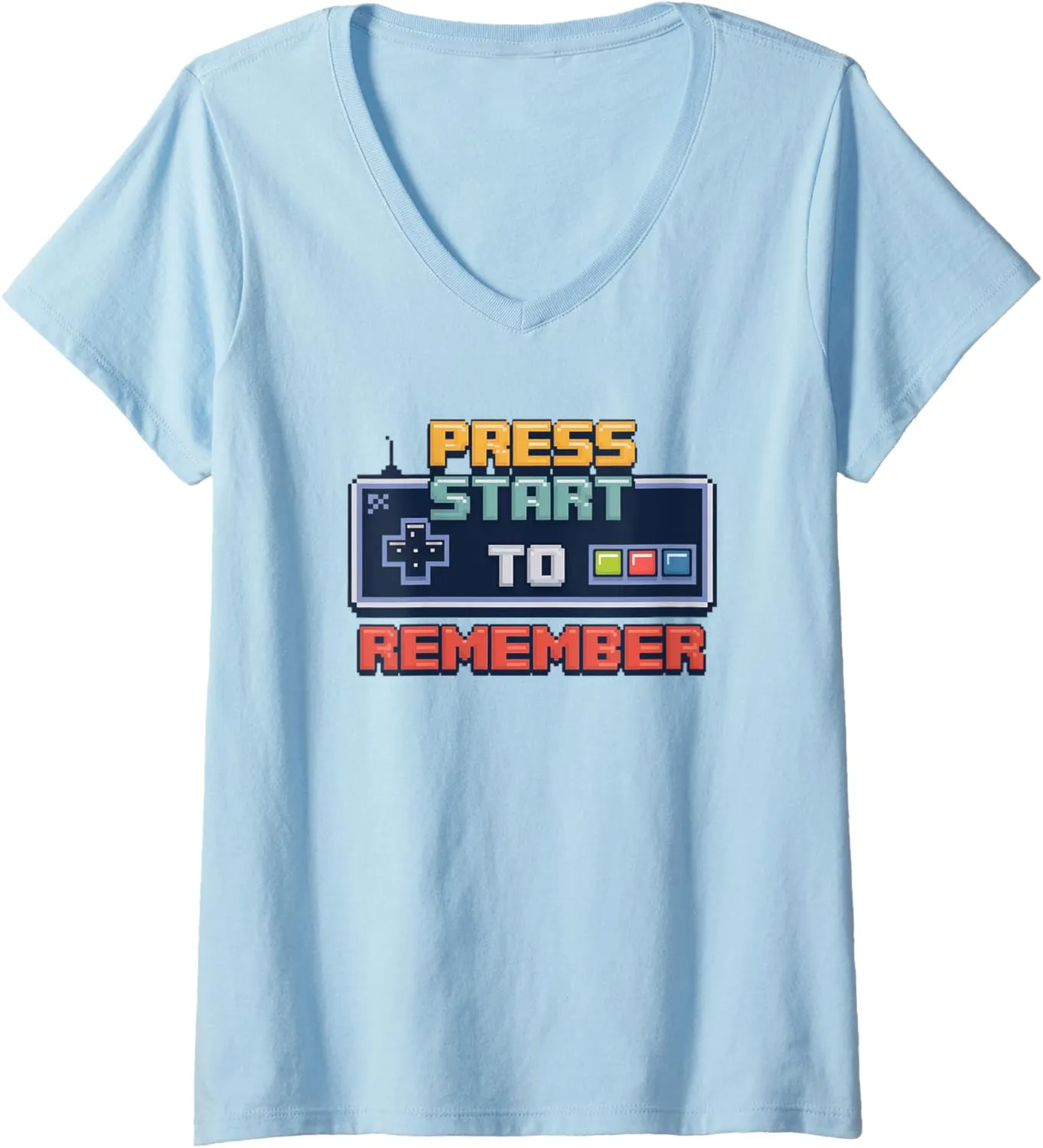 Womens Press Start To Remember 80s 90s Vintage Geek Video Game V-Neck T-Shirt