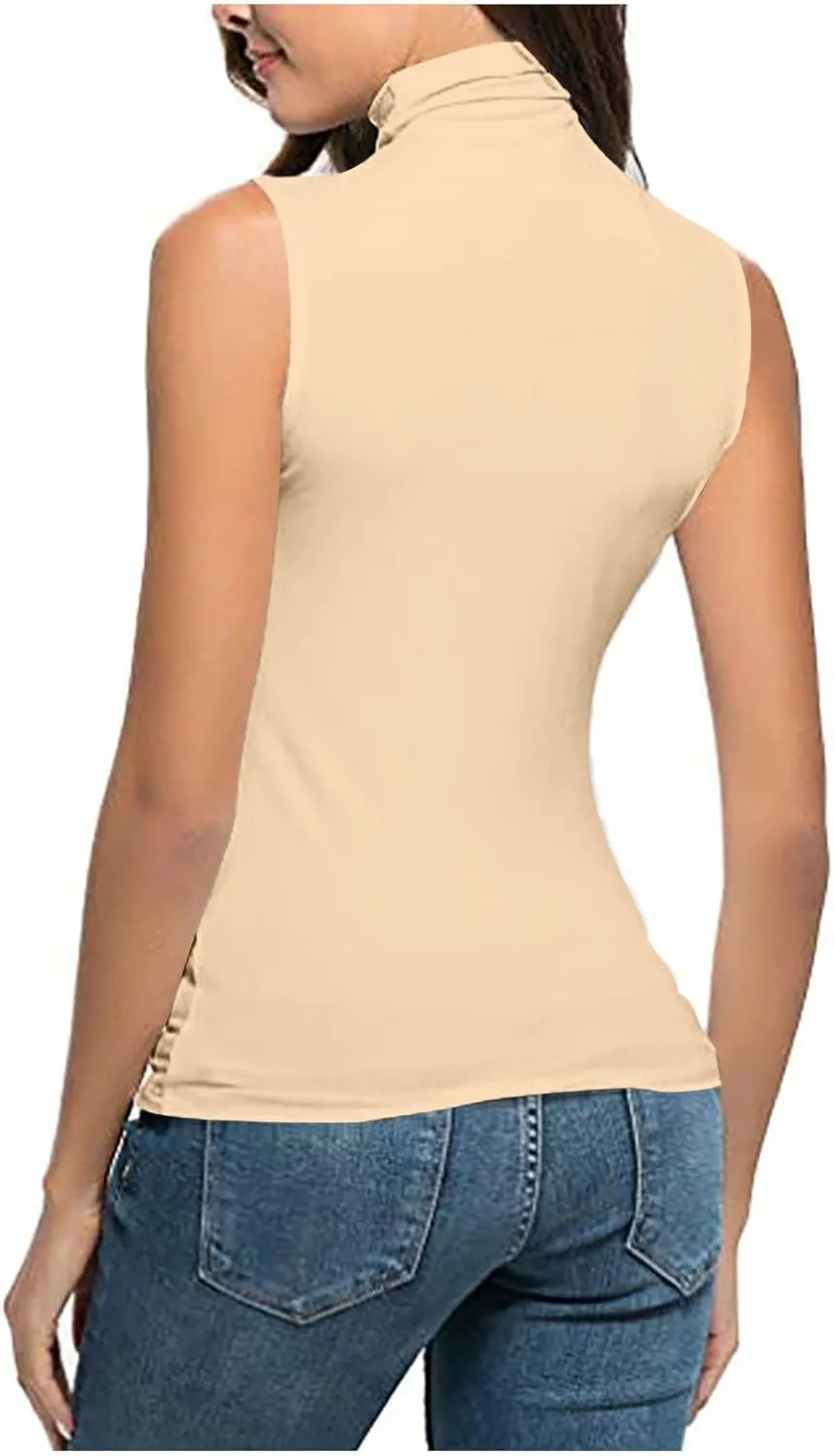 Womens Sleeveless Turtleneck Tops Plus Size Mock High Neck Tank Tops Slim Fitted Undershirt Basic Layer Tees
