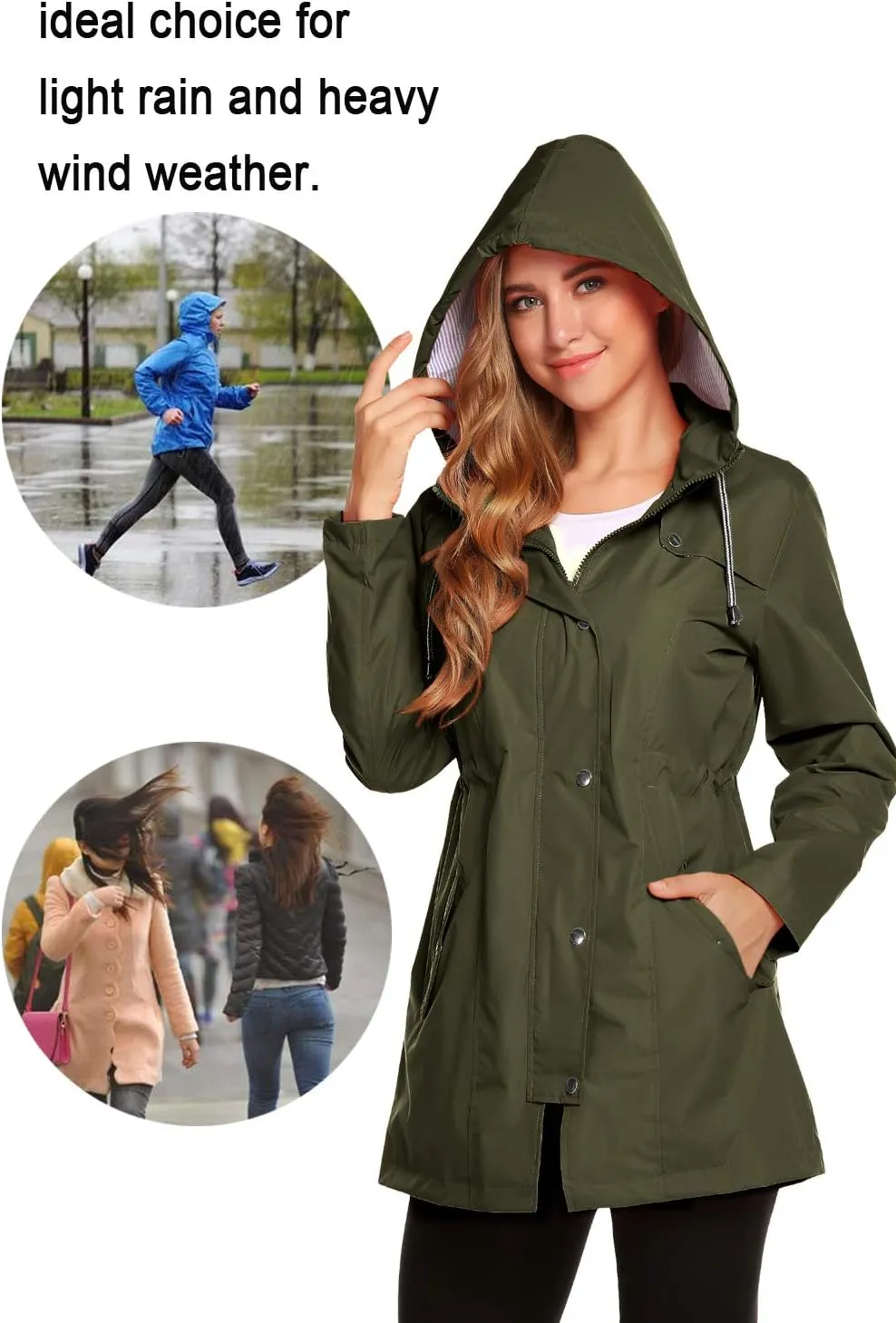 ZHENWEI Womens Lightweight Hooded Waterproof Active Outdoor Rain Jacket S-XXL