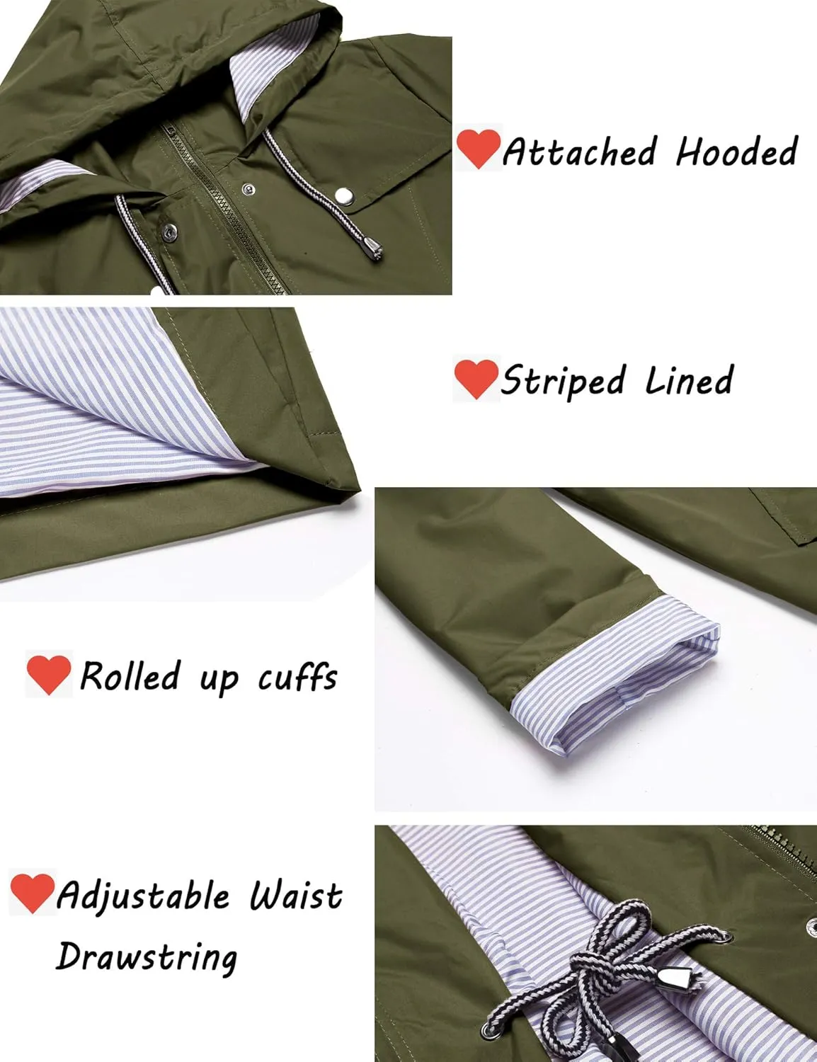 ZHENWEI Womens Lightweight Hooded Waterproof Active Outdoor Rain Jacket S-XXL